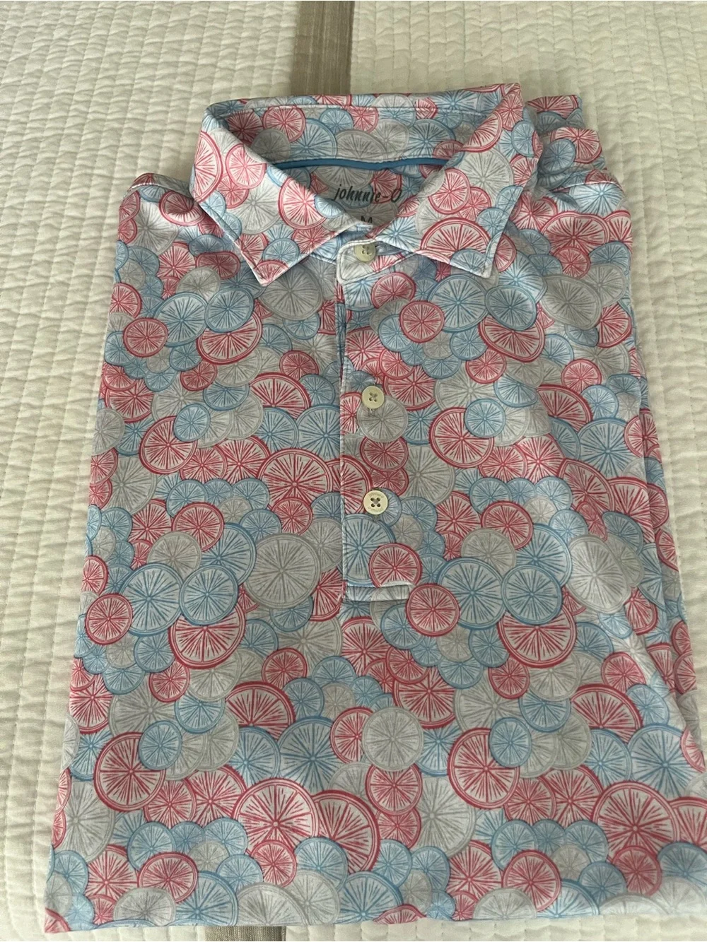johnnie-O Polo Shirt in Red, Blue, Grey Citrus Print